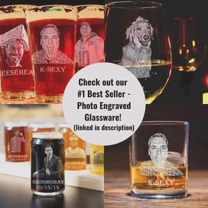 pint glass with photo engraved beer can glass custom whiskey glass with portrait etched stemless wine glass with photo pet memorial keepsake gift