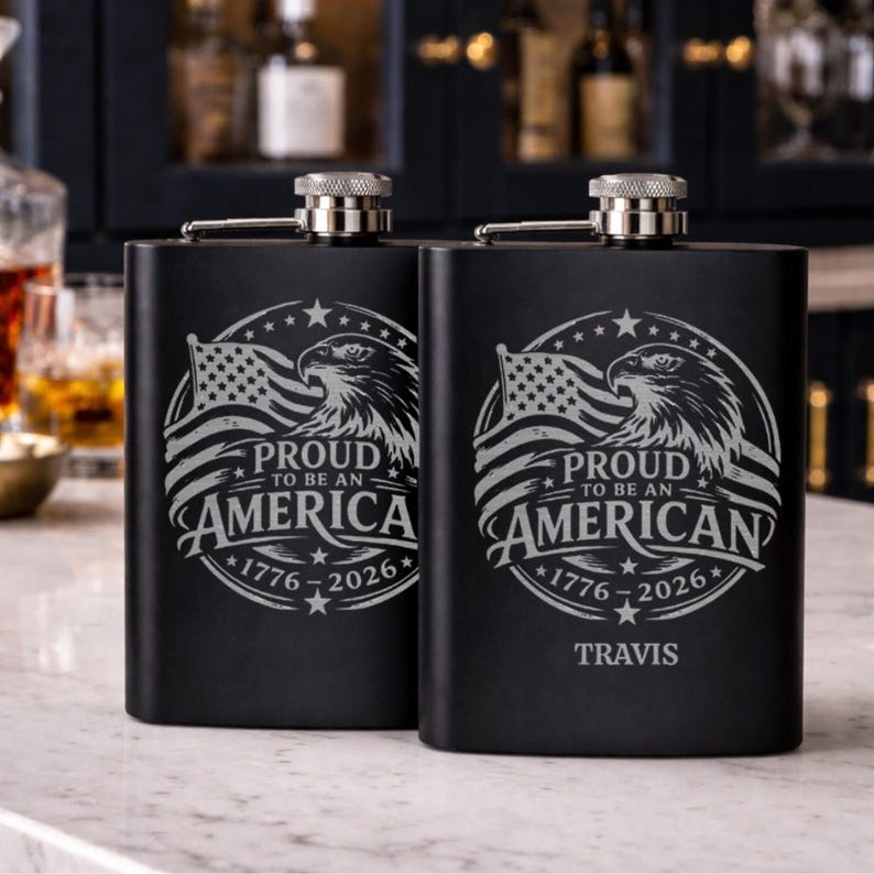 Patriotic Hip Flask America Anniversary Gift Veteran Celebration Accessory Stainless Steel Personalized Design Eagle Flag American Pride Holiday Present