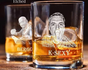 Photo Engraved Whiskey Glass Custom Cocktail Glass With Photo Etched Whiskey Glass Gift Personalized Bourbon Glass Set Bar Cup With Picture