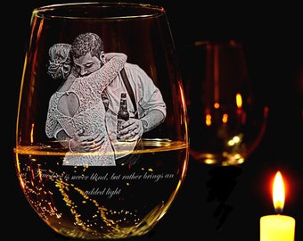 Valentine's Day Engraved Wine Glass Gift/Etched Portrait Glass/Etched Photo On Glass/Sentimental Glass/Wine Glass With Picture/Stemless