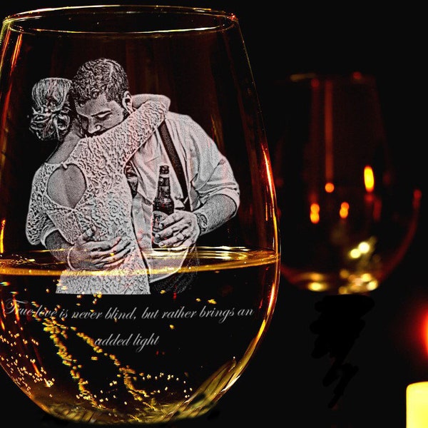 Valentine's Day Engraved Wine Glass Gift/Etched Portrait Glass/Etched Photo On Glass/Sentimental Glass/Wine Glass With Picture/Stemless