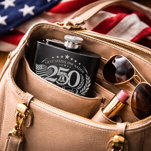 Portable Drinking Flask Stainless Steel Construction Eight Ounce Capacity Leak Proof Design Patriotic Theme America Anniversary Edition Personalized