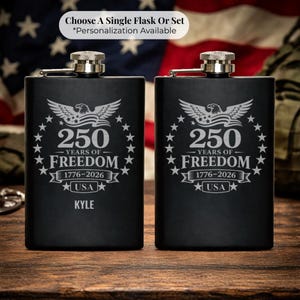 Engraved Hip Flask Patriotic America 250 Anniversary Gift for Veteran Celebration Accessory Stainless Steel Personalized Flask Eagle Design