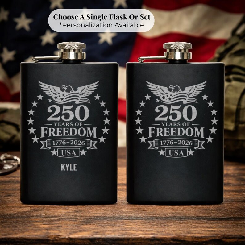 Engraved Hip Flask Patriotic America 250 Anniversary Gift for Veteran Celebration Accessory Stainless Steel Personalized Flask Eagle Design