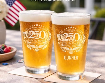 America 250 Anniversary Pint Glass Personalized 1776 to 2026 Patriotic Barware Set Custom America Gifts For Men Engraved USA Birthday Cup