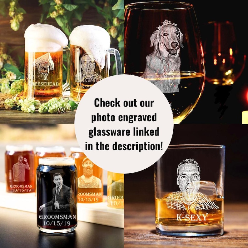 custom photo engraved beer mug gift for him personalized stemless wine glass present for her customized bourbon picture glass scotch drinker etched beer can glass with portait