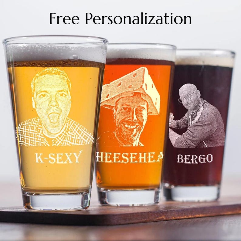 custom beer glass set engraved cup with photo mug with name personalized gift for mancave bar decor for family customized text drinkware present for hostess host glassware unique