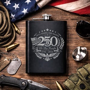 America Anniversary Gift Three Design Options Freedom Theme We The People Proud American Food Grade Metal Eight Ounce Capacity Leak Proof
