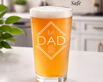 Dad Pint Set Personalized Fathers Day Glassware Gift Custom Established Year Barware Engraved New Dad Mug Etched First Time Dad Glass