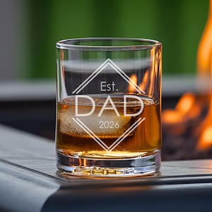 Personalized Whiskey Glass Dad Gift Idea For Father Birthday Present Established Year Custom Engraved Bourbon Diamond Pattern Rocks Heavy Bottom Tumbler Special Keepsake Memorable Gift Premium Drinking Experience Unique Design Etched Detail