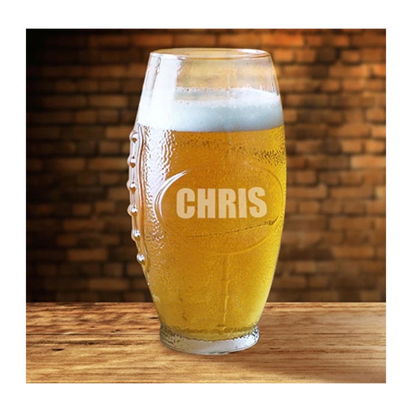 Personalized Football Beer Glass/Football Shaped Glass/Fantasy Football Mug/Football Glass Cup/Sports Beer Mug/Custom Pint Glass Bulk