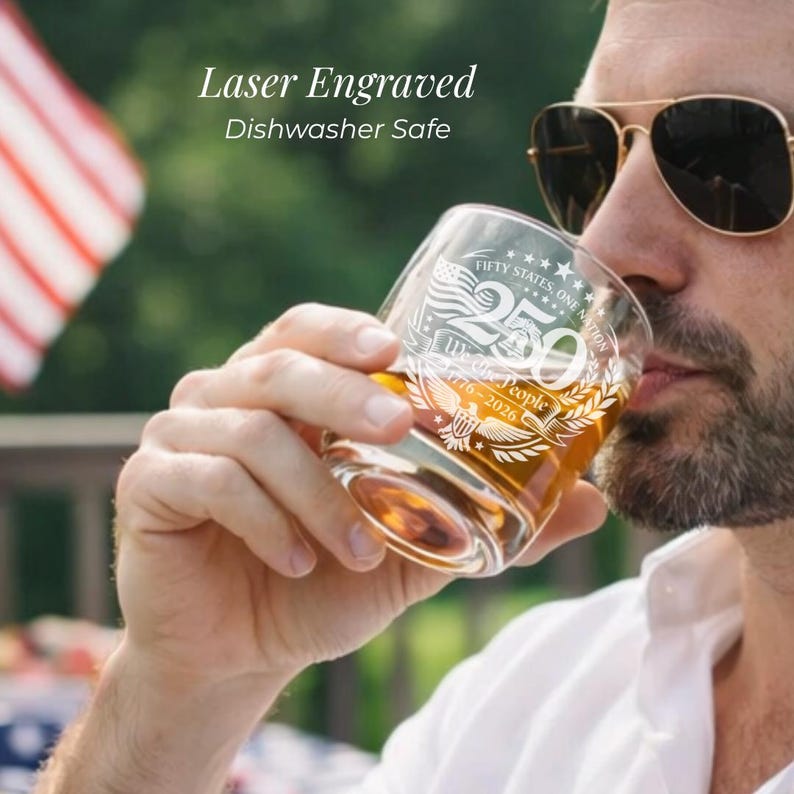 Personalized 250th USA Tumbler Custom Name Engraved Whiskey Glass Patriotic Design Premium Barware American Eagle Liberty Bell Etched Artwork Heavy Base Quality Construction Commemorative Anniversary Gift Father Present Bourbon Enthusiast Collection