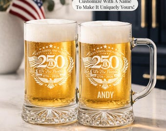 Semiquincentennial Glass Stein Personalized America 250 Anniversary Beer Mug Custom Patriotic Beer Gift USA Pride 250th Barware Set Bulk