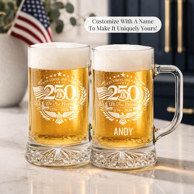 American Made Glassware Patriotic 250 Whiskey Glass Commemorative Design Anniversary Collection