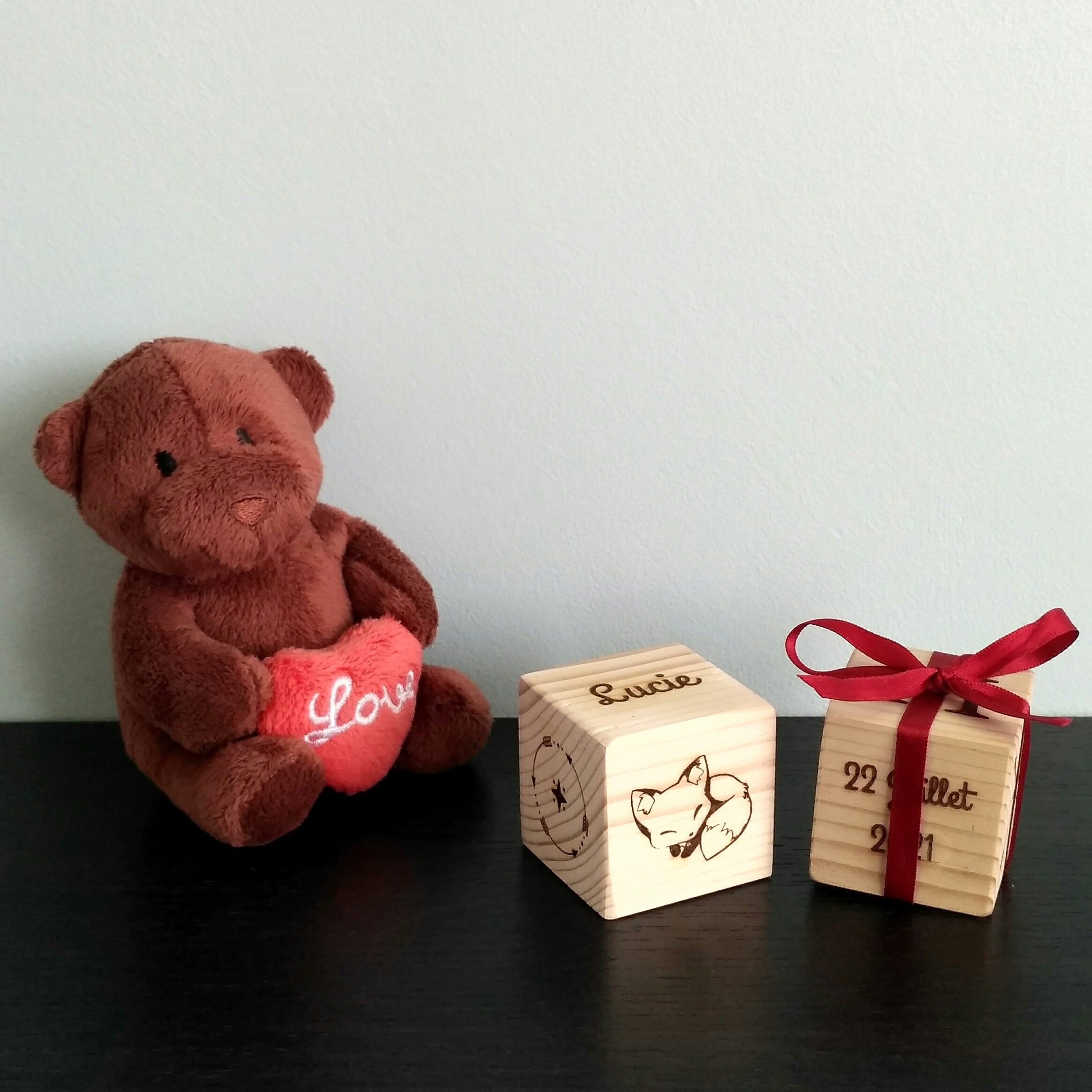 Cube Naissance en Bois Gravure Personnalisable
