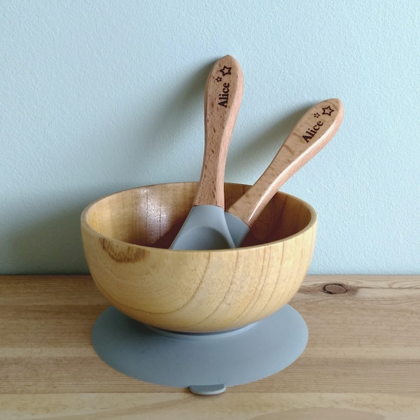 Ensemble bol + couverts en bois et silicone pour enfant