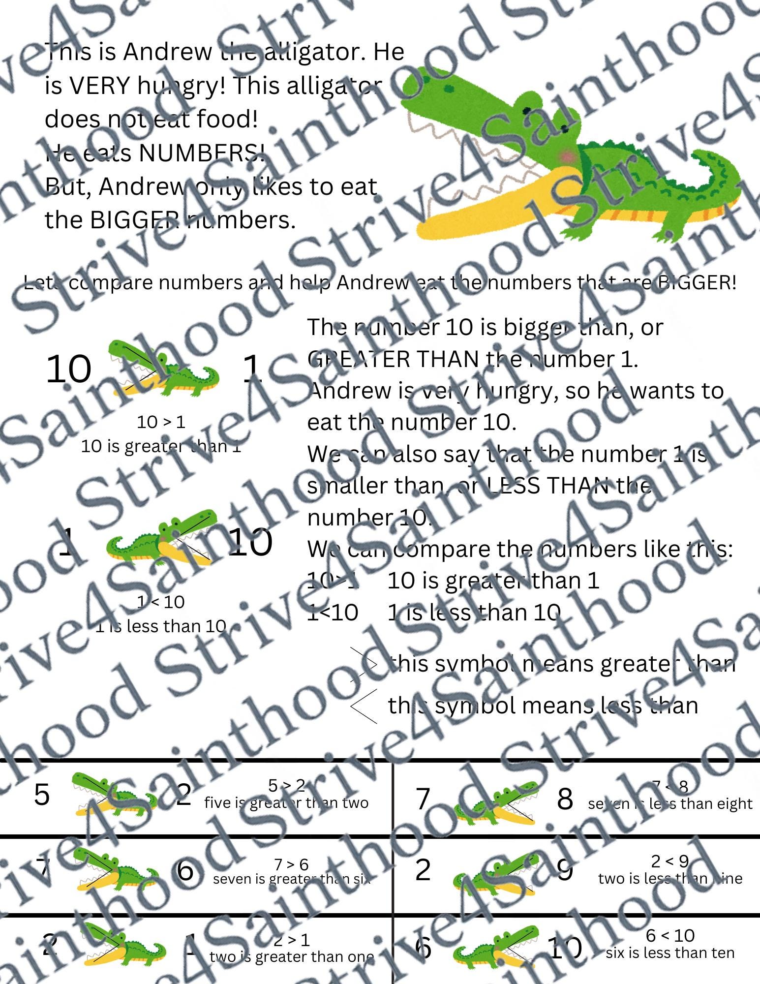 Aligathor Sign Math Alligator Math Worksheet | Greater Than Less Than Activity (digital ...