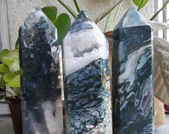 Giant Moss Agate Crystal Towers