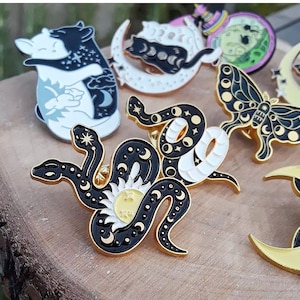 Pins; moon phases, snakes, cats, sun & moon, BFF pins