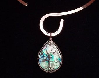 Tree of Life Abalone Flat Swirl Rose Tone Necklace