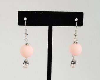 Peach Bead and Peach Faceted Bead Earrings