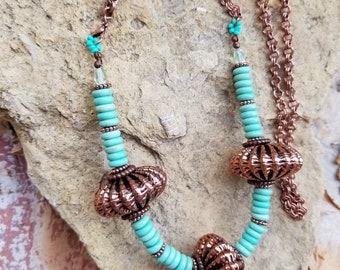 Faux Turquoise and Copper Necklace
