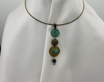 Antiqued Brass Choker Necklace with Pendant