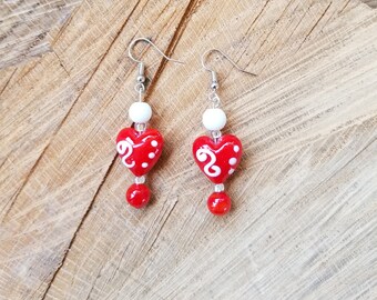 Heart Earrings Lampwork Glass