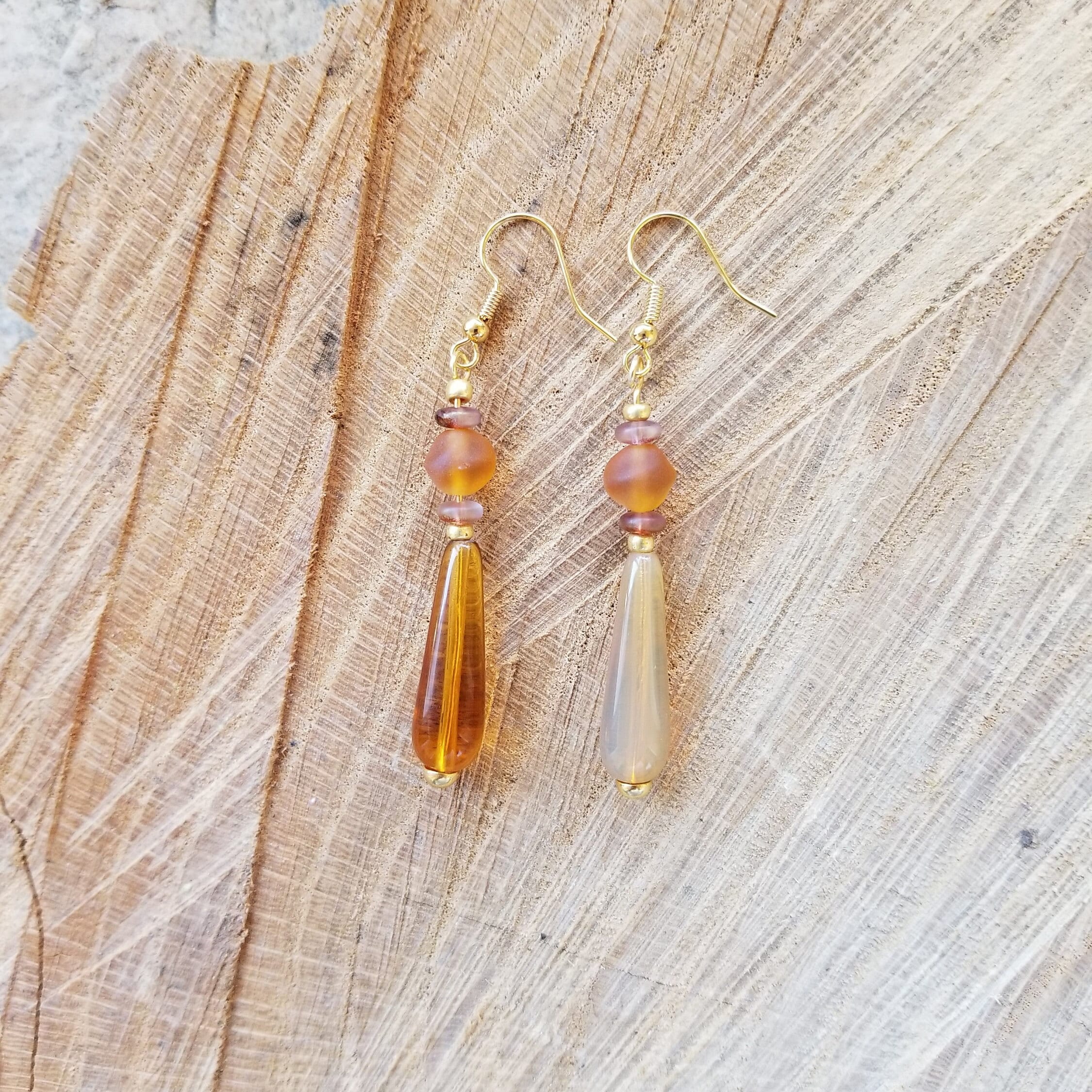 Earrings Hessonite and Czech Glass Gold Filled Star Earrings With Genuine Amber
