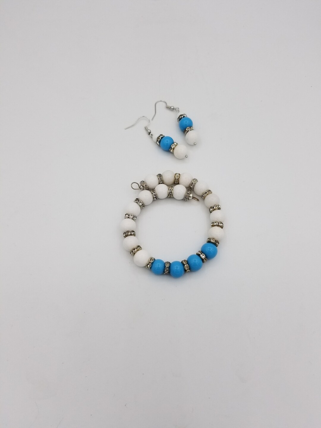 Sky Blue Beads White Beads And Crystal Bracelet And Earrings Set Etsy