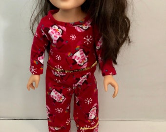 penguin pajamas, doll christmas jammies, 18 inch doll pajamas, flannel pajama set, christmas pajamas