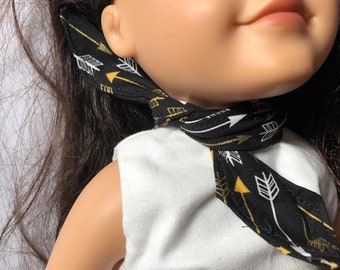 Black & gold arrows neck tie, doll scarf, 18 inch doll accessories, hair tie, hair accessory, neck scarf