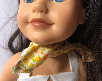 Yellow floral scarf, doll scarves, doll accessories for summer, 18 inch doll accessories, 18 inch doll jewelry, scarf jewelry