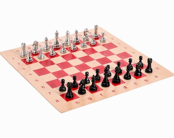 Leather Travel Chess Set: Tournament Size, Handcrafted Wood Pieces