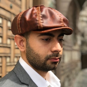 Designer Leather Hats: Where Fashion Meets Functionality Newsboy Cap Rust Brown