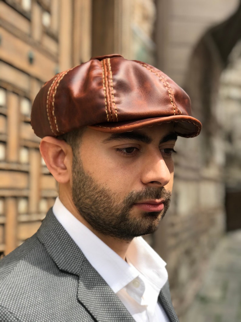 Designer Leather Hats: Where Fashion Meets Functionality Newsboy Cap Rust Brown