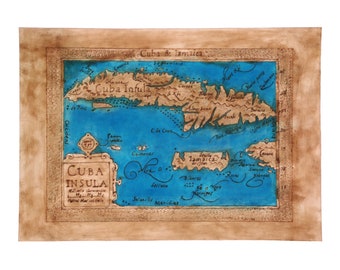 Handcrafted Antique Map Leather Embossing: Unique Pieces Created with Pyrography and Painting Techniques - Cuba, Florida, Constantinople