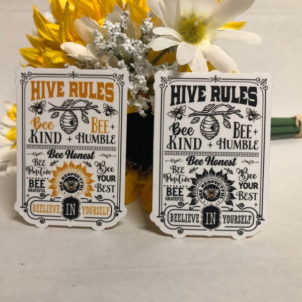 Hive Rules, Believe in Yourself, Floral Bee Sticker, Frosted Clear Vinyl, sunflower, Journal, Diary, Calendar, honeybee, bumblebee,