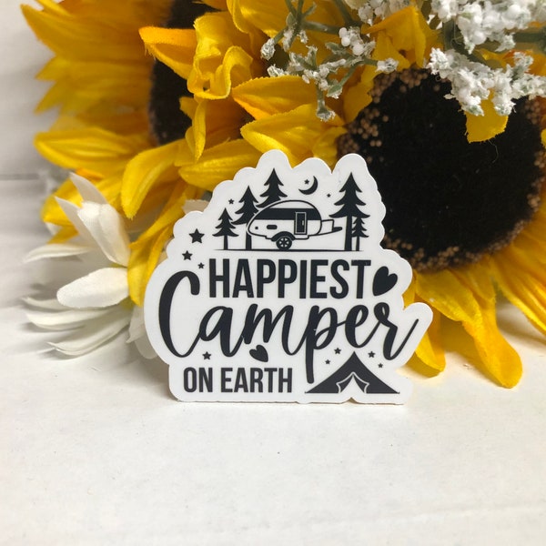 Happiest Camper On Earth, Frosted Clear Vinyl Sticker, Sticker for Journal, Diary, Calendar, decal, camping, family time vacation