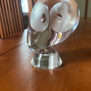 Steuben Owl Figurine/Paperweight | Clear Crystal Art Glass Sculpture | MCM Decor | Whimsical & Collectible