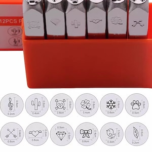 12 pcs 6mm lovely cartoon bow paw clover leaf Punches Set Jewelry Metal, Leather Stamping Tools Bracelet DIY Craft Tool, Jewelry Making