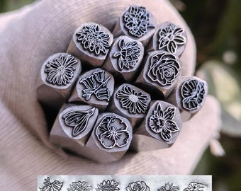 Birth Month Flowers Rose Lily Tulip Punches Jewelry Metal, Leather Stamping Tools Bracelet DIY Craft Tool, Art Metal Design Stamp