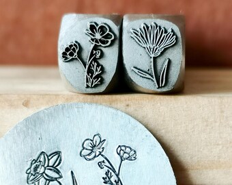 Fiori del mese di nascita Fiore di cosmo Cardo Perforatori per gioielli in metallo, pelle Strumenti per timbratura Braccialetto Strumento fai da te per artigianato, timbro di design in metallo artistico
