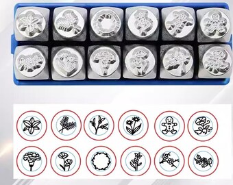 12 pezzi da 6 mm, set di punzoni per fiori, rose, gigli, margherite, gioielli, metallo, strumenti per timbrare la pelle, braccialetti, strumento per artigianato fai da te, creazione di gioielli