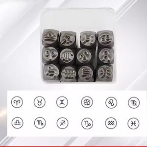 12 szt. Zestaw dziurkaczy do gwiazd zodiaku z miesiąca urodzenia, biżuteria metalowa, skórzane narzędzia do stemplowania, bransoletka DIY, narzędzie do tworzenia biżuterii