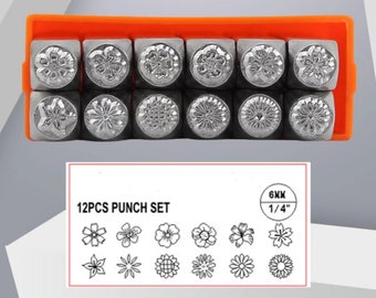 12 pezzi da 6 mm, set di punzoni per fiori, rose, gigli, margherite, gioielli, metallo, strumenti per timbrare la pelle, braccialetti, strumento per artigianato fai da te, creazione di gioielli