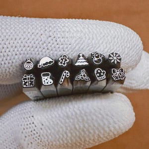 Christmas Stamp Flower Bell Snowman Steel Punches Jewelry Metal, Leather Stamping Tools Bracelet DIY Craft Tool,  Jewelry Making For Gift