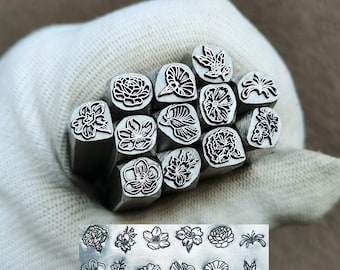 Birthflower Metal Stamp Rose Lily Tulip Punches Jewelry Metal, Leather Stamping Tools Bracelet DIY Craft Tool, Art Metal Design Stamp