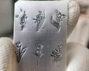 Birth Month Flowers Rose Lily Tulip Punches Jewelry Metal, Leather Stamping Tools Bracelet DIY Craft Tool, Art Metal Design Stamp