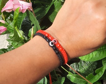 Black Red Boho Adjustable Evil Eye Bracelet for Women and Men